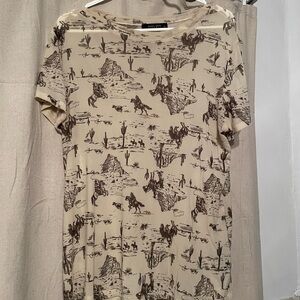 Beige Sheer Western Print Top